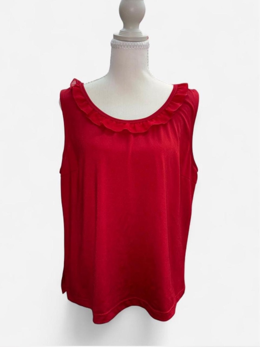 Joan Rivers Red Ruffle Neck Tank Top